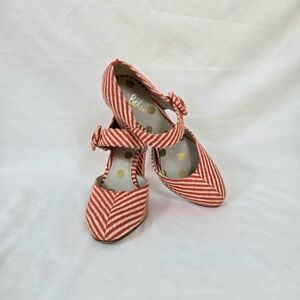 Boden Womens Evie Orange Ivory Stripe Fabric Buckle Mary Jane Pumps EU 36/5.5 US